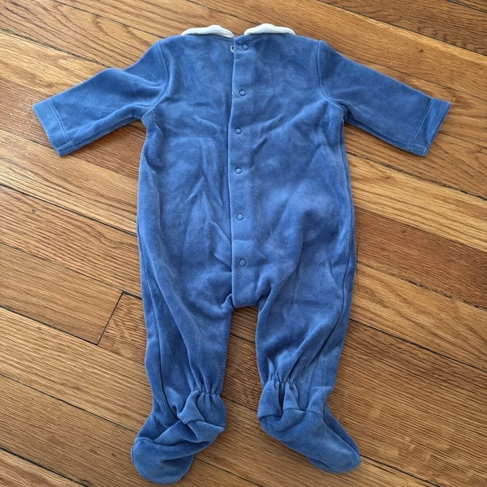 NEW Mayoral Blue Bear velour Footie One Piece button back boys newborn